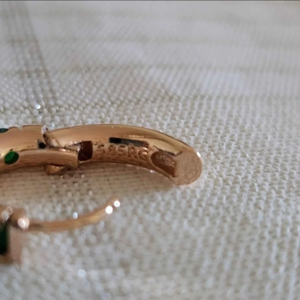 New 14K Gold Plated Emerald Huggie Hoop Earrings for Women - Picture 5 of 10
